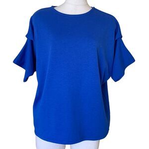 Oversized Royal Blue Tee Soft Knit Layered Sleeves Minimal Vibe (M)